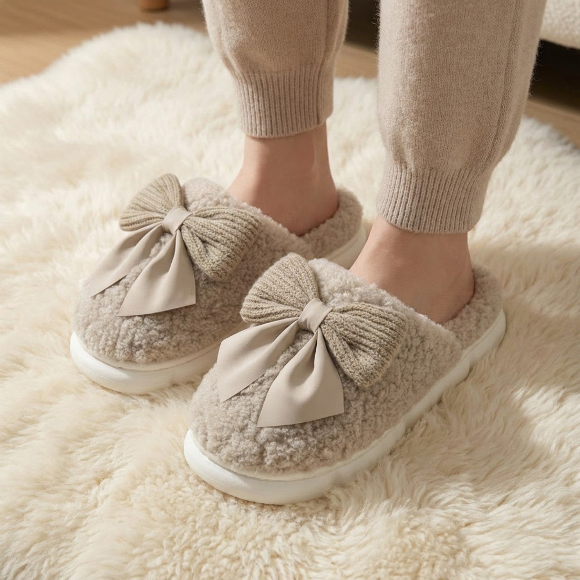 Anna-Kaci Lounge Women's Plush Mule House Slippers with Valentine Oversized Bow Accent and Soft Cushioned Footbed