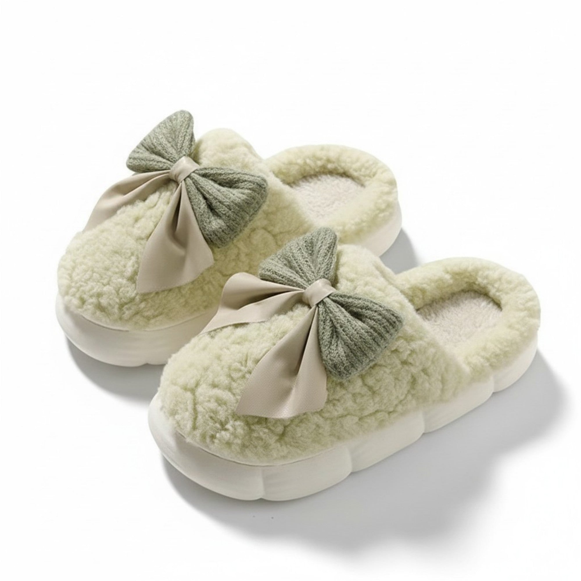 Anna-Kaci Lounge Women's Plush Mule House Slippers with Valentine Oversized Bow Accent and Soft Cushioned Footbed