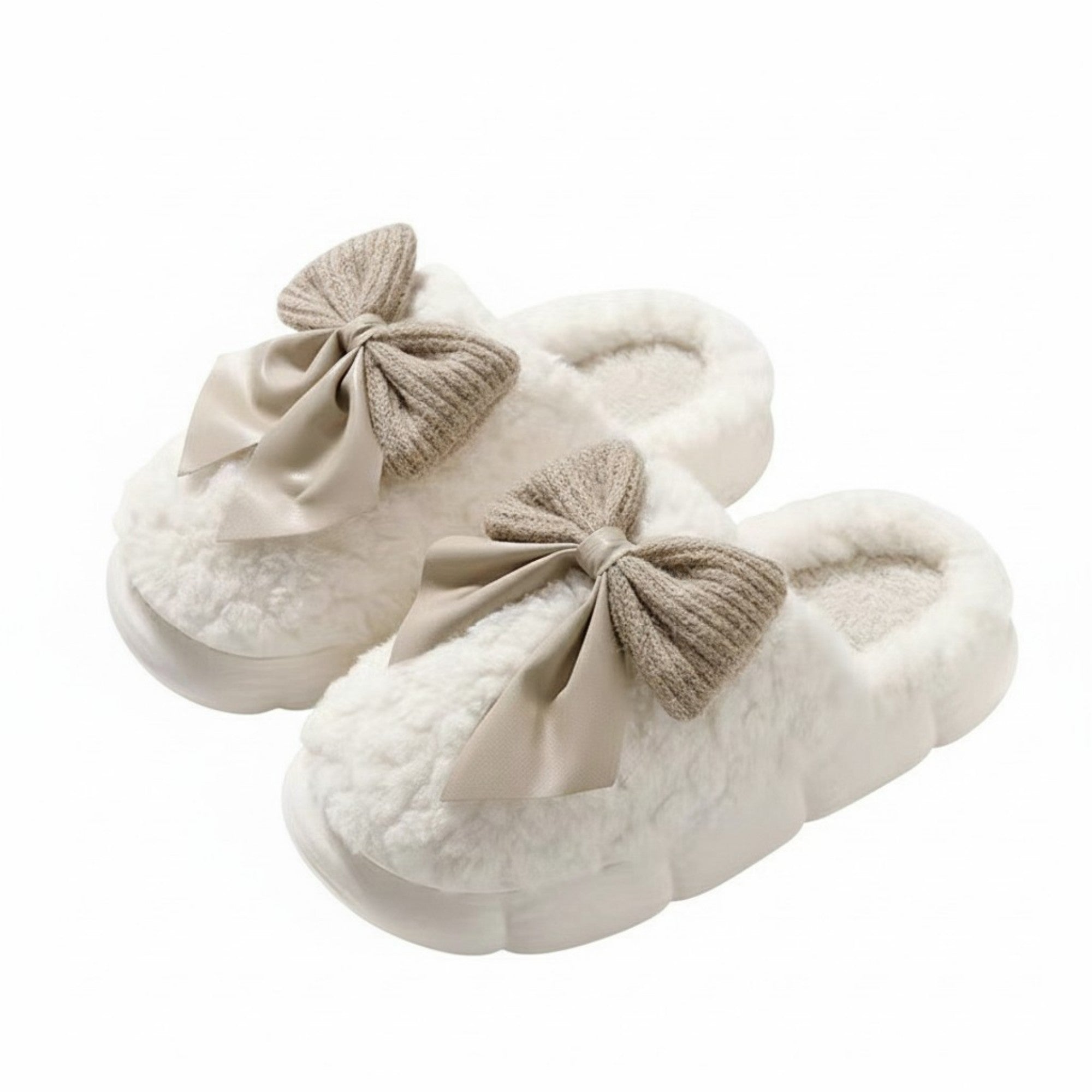 Anna-Kaci Lounge Women's Plush Mule House Slippers with Valentine Oversized Bow Accent and Soft Cushioned Footbed