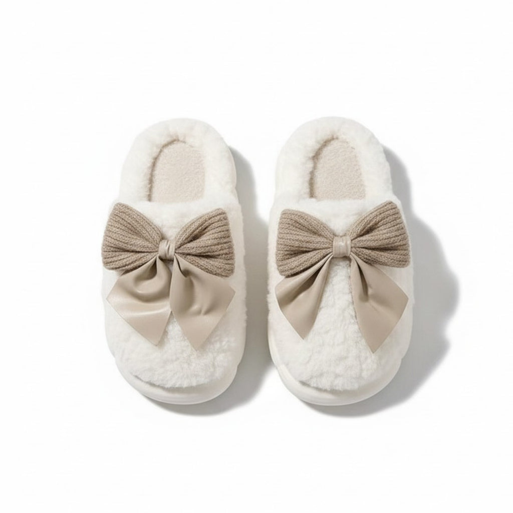 Anna-Kaci Lounge Women's Plush Mule House Slippers with Valentine Oversized Bow Accent and Soft Cushioned Footbed