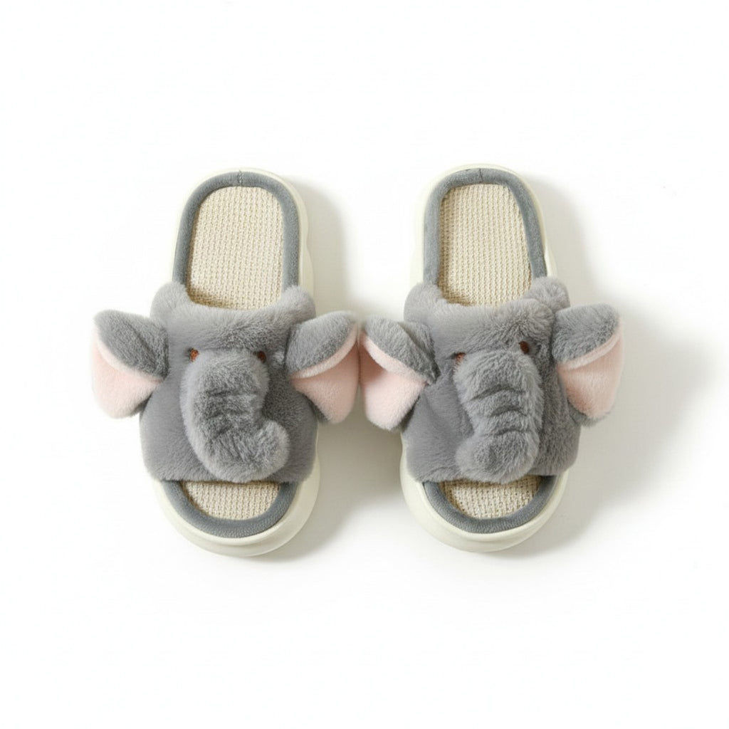 Anna-Kaci Lounge Women's Plush Animal Slide House Slippers with Elephant Design and Soft Cushioned Footbed
