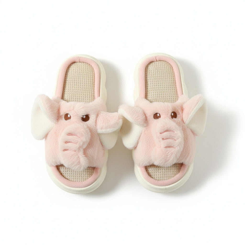 Anna-Kaci Lounge Women's Plush Animal Slide House Slippers with Elephant Design and Soft Cushioned Footbed