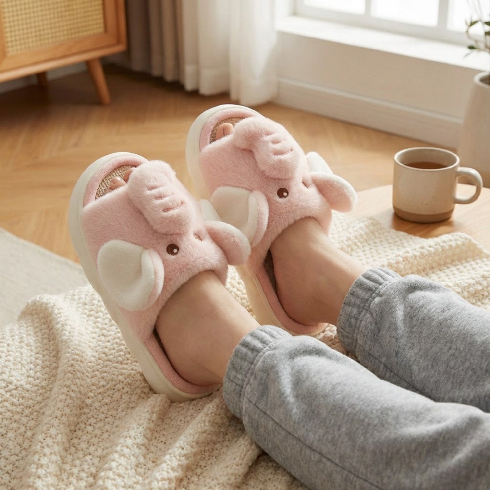Anna-Kaci Lounge Women's Plush Animal Slide House Slippers with Elephant Design and Soft Cushioned Footbed