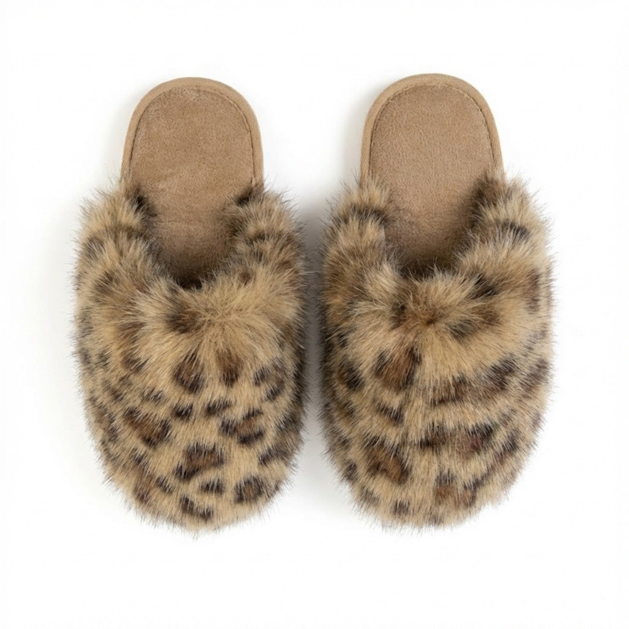 Anna-Kaci Lounge Women's Plush Leopard Print Faux Fur Mule Slippers with Cushioned Footbed