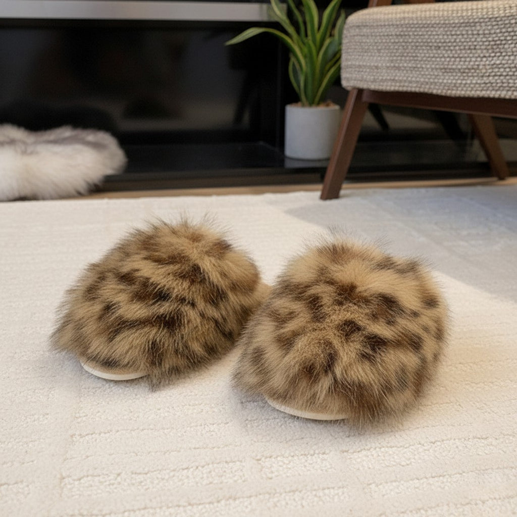 Anna-Kaci Lounge Women's Plush Leopard Print Faux Fur Mule Slippers with Cushioned Footbed