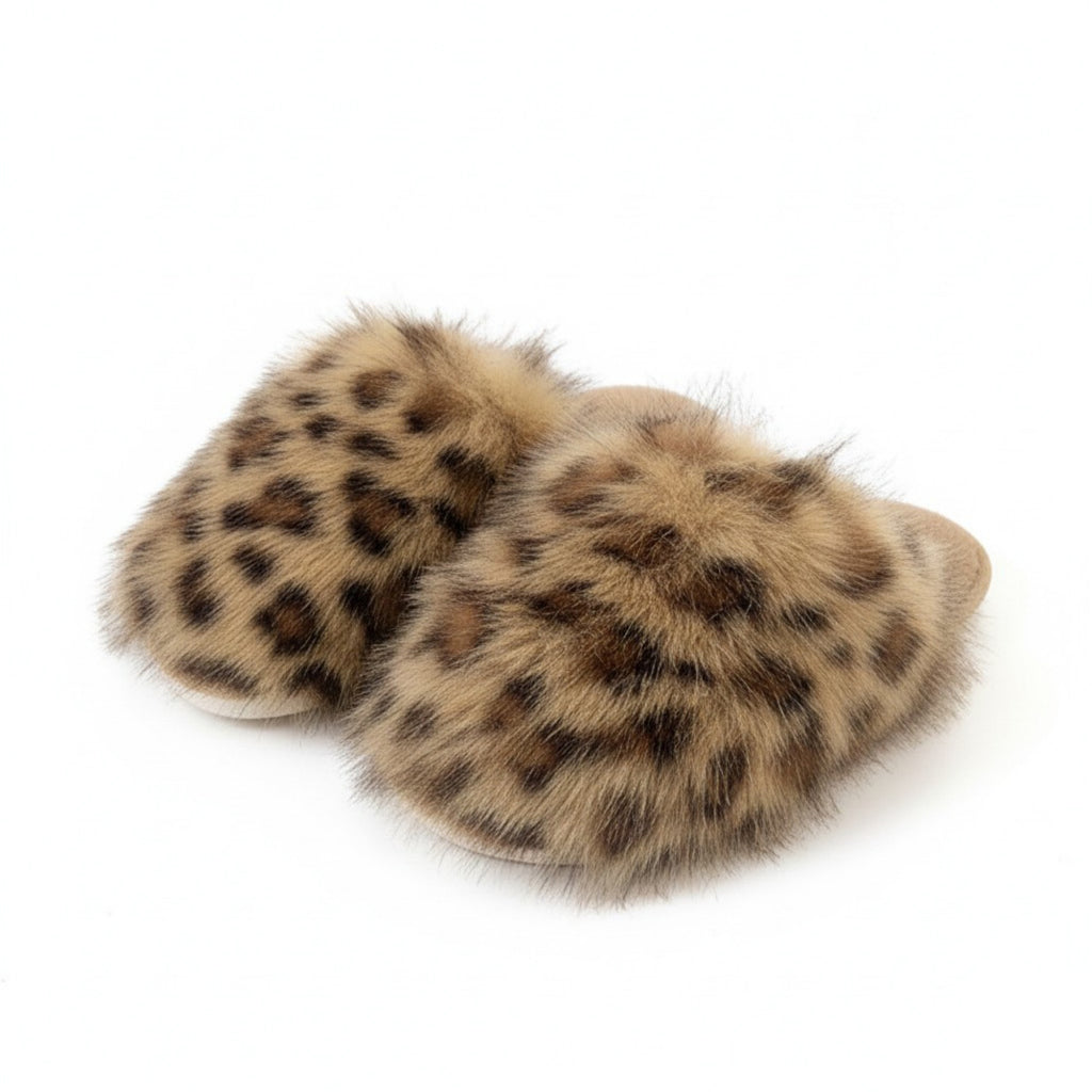 Anna-Kaci Lounge Women's Plush Leopard Print Faux Fur Mule Slippers with Cushioned Footbed
