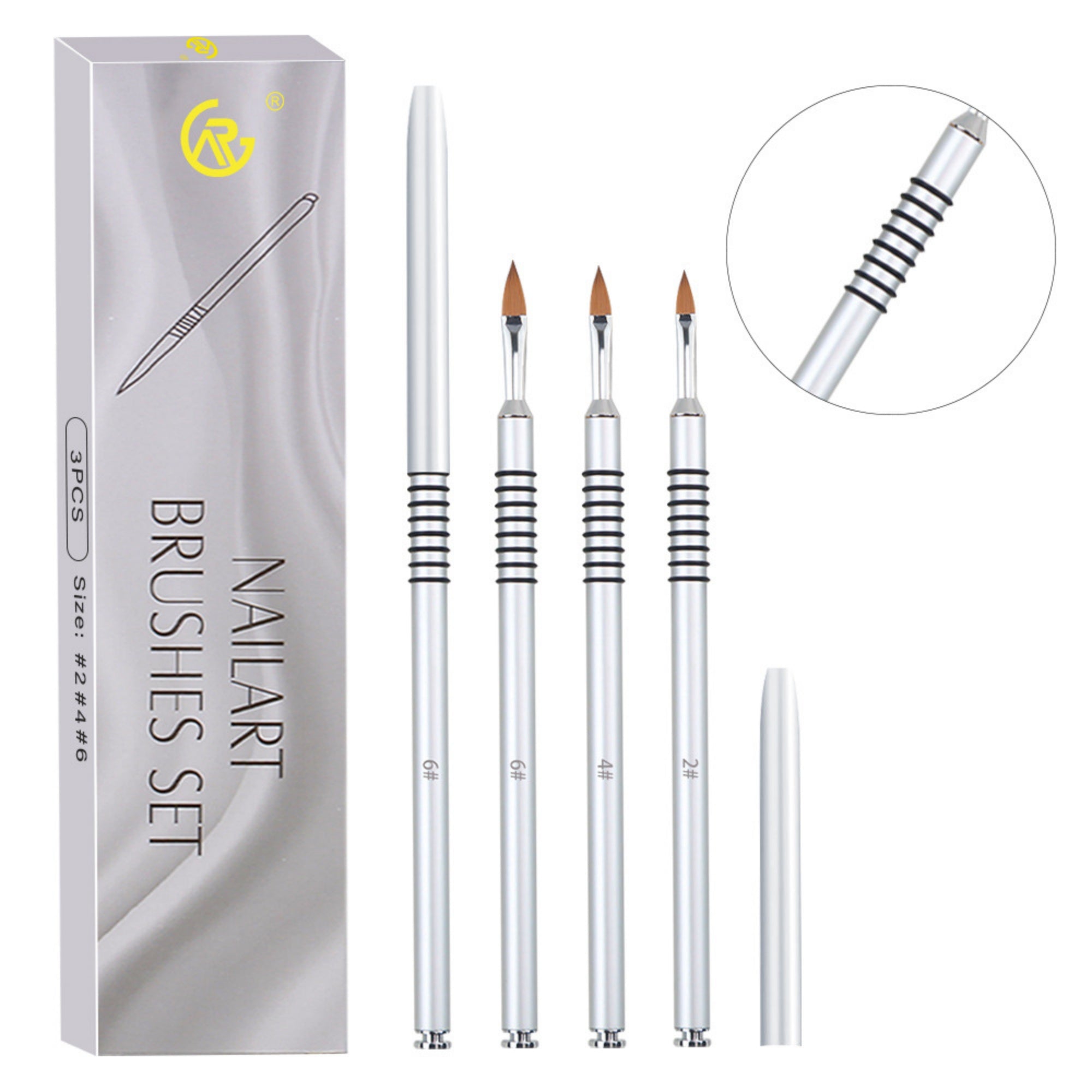 Anna-Kaci 3-Piece Nail Art Brush Set with Pointed Detail Tips for Acrylic Gel Application and Precision Design