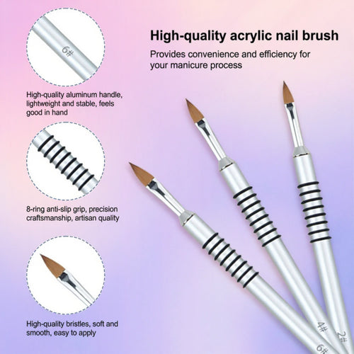 Anna-Kaci 3-Piece Nail Art Brush Set with Pointed Detail Tips for Acrylic Gel Application and Precision Design