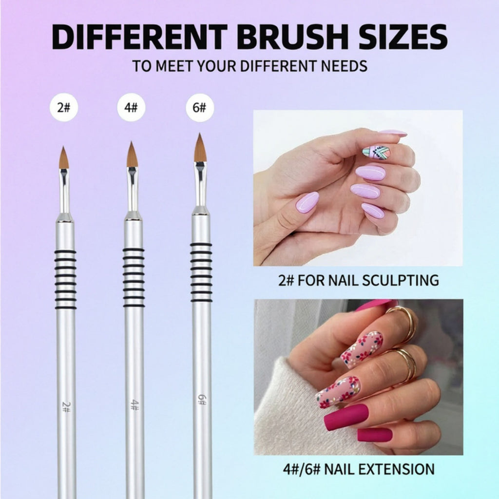 Anna-Kaci 3-Piece Nail Art Brush Set with Pointed Detail Tips for Acrylic Gel Application and Precision Design