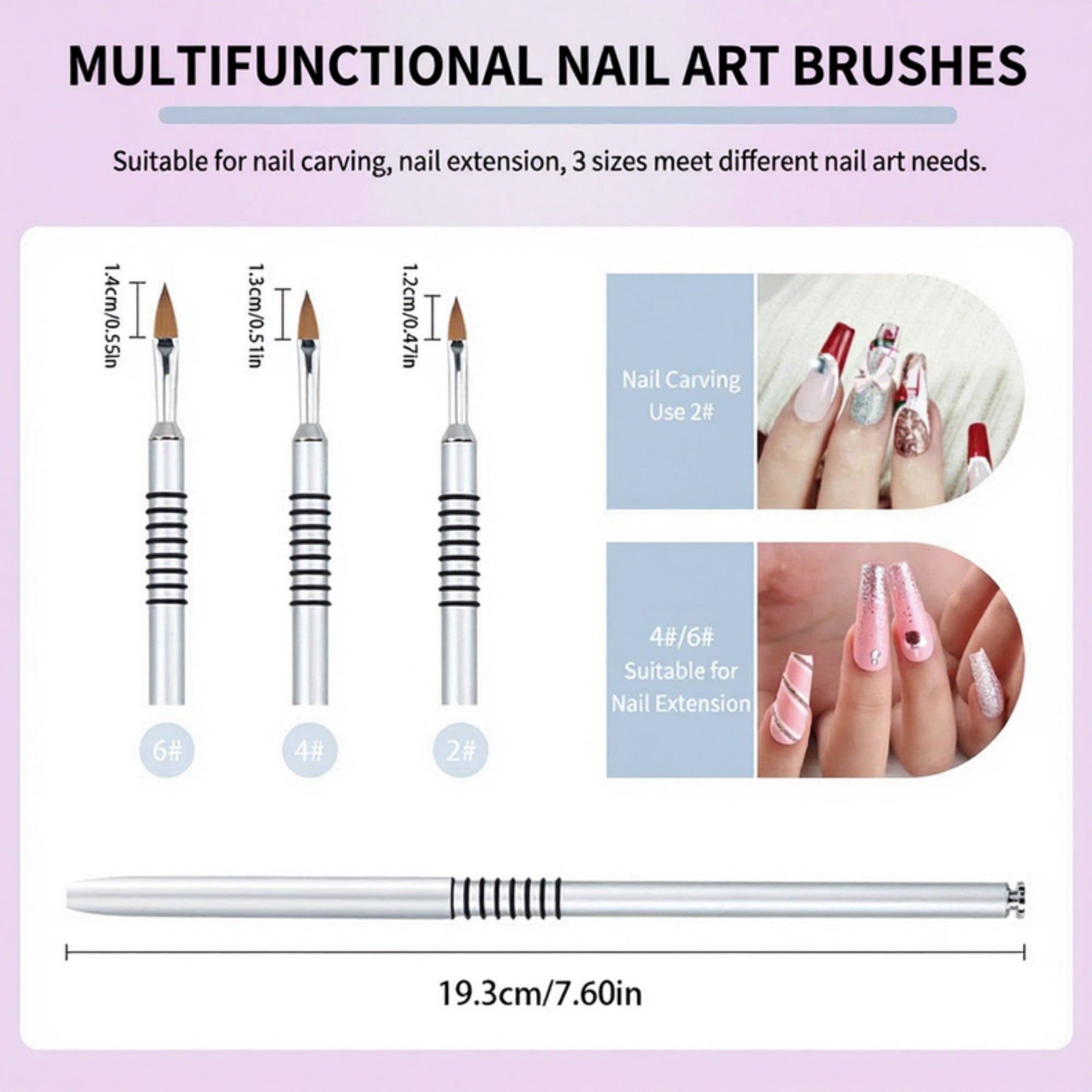 Anna-Kaci 3-Piece Nail Art Brush Set with Pointed Detail Tips for Acrylic Gel Application and Precision Design