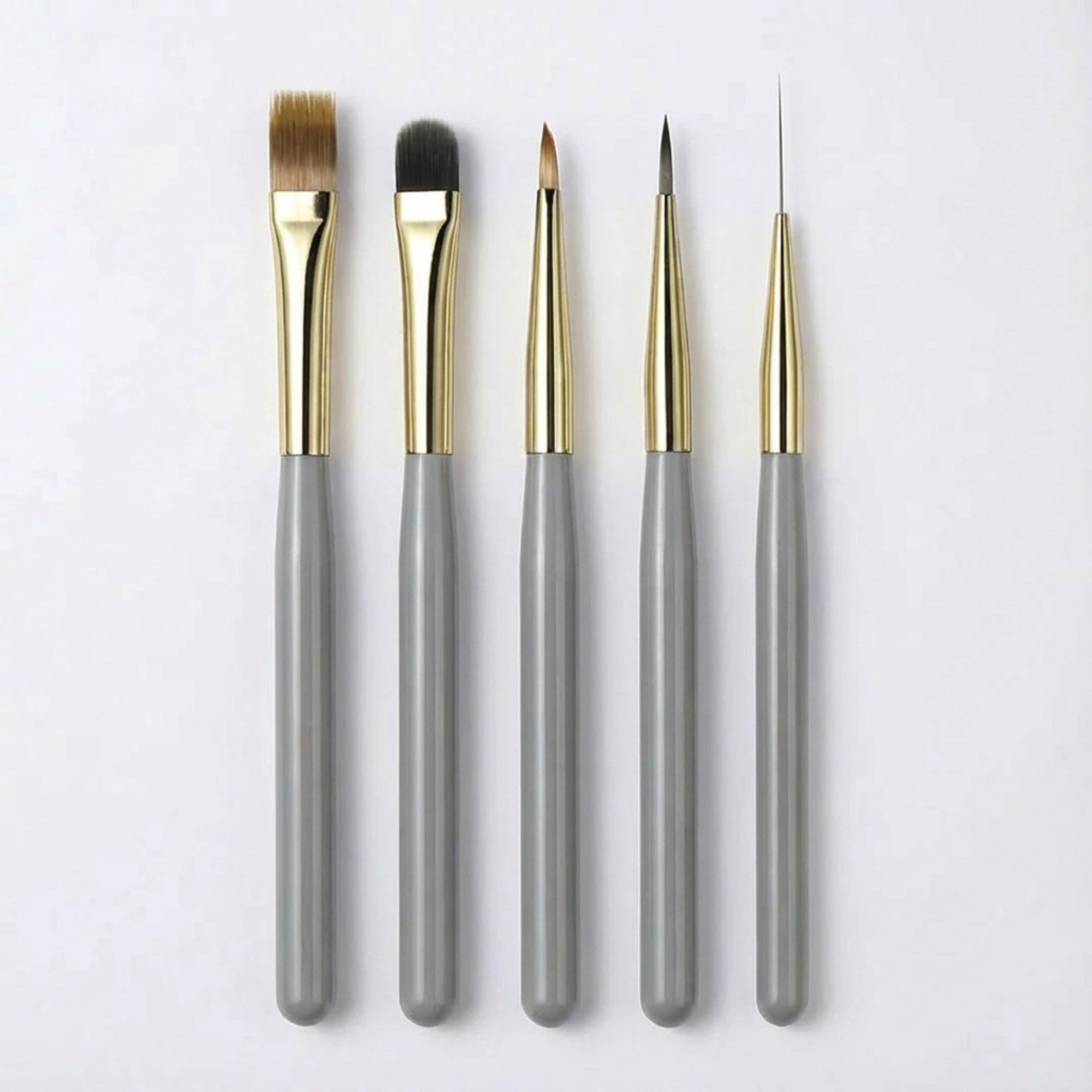 Anna-Kaci 5-Piece Nail Art Brush Set with Flat Gel Brush Angled Detail Brush Fine Liner and Precision Needle Tool