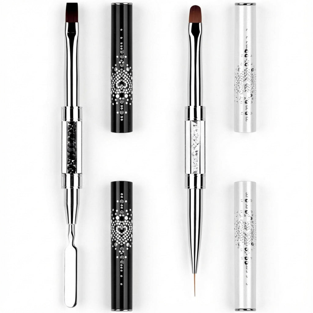 Anna-Kaci Dual-Ended Rhinestone Nail Art Brush Set with Flat Gel Brush Precision Liner and Spatula Tool