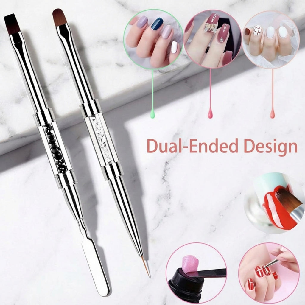 Anna-Kaci Dual-Ended Rhinestone Nail Art Brush Set with Flat Gel Brush Precision Liner and Spatula Tool