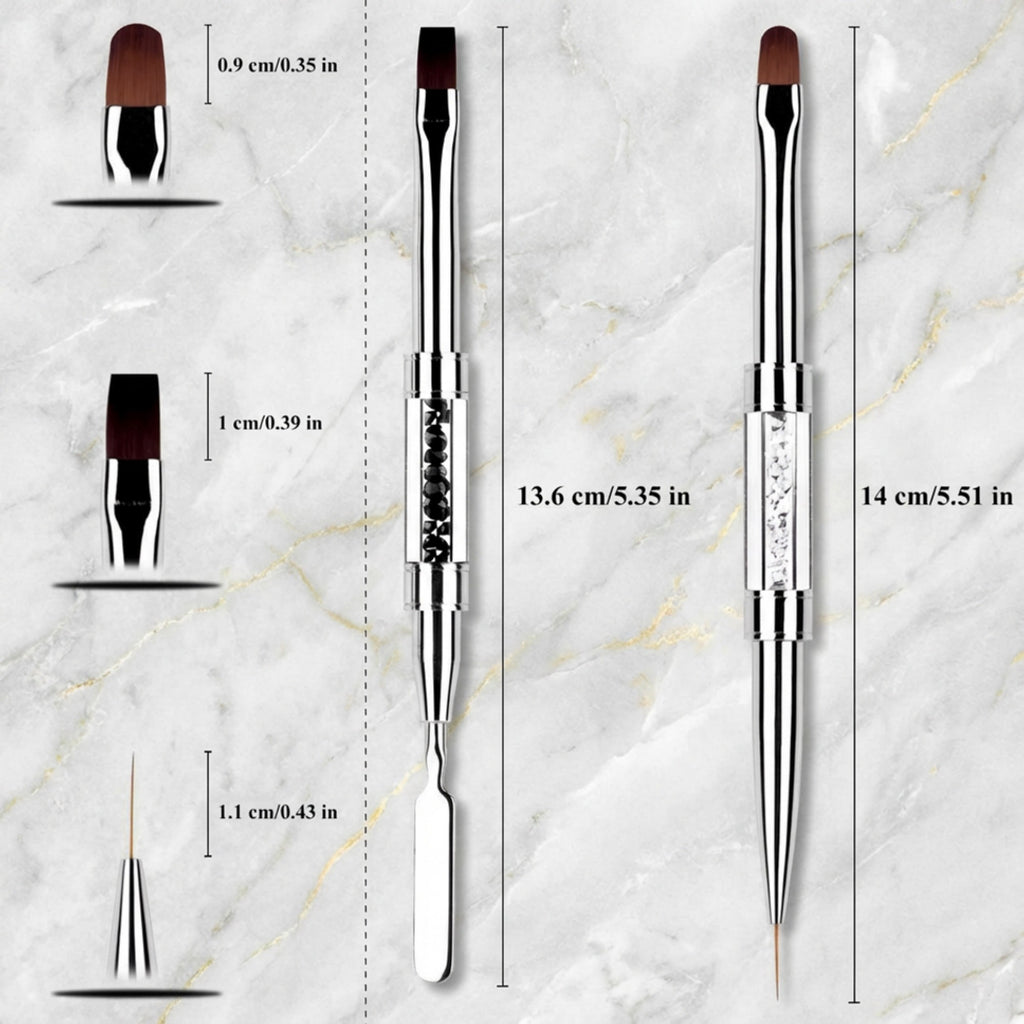 Anna-Kaci Dual-Ended Rhinestone Nail Art Brush Set with Flat Gel Brush Precision Liner and Spatula Tool