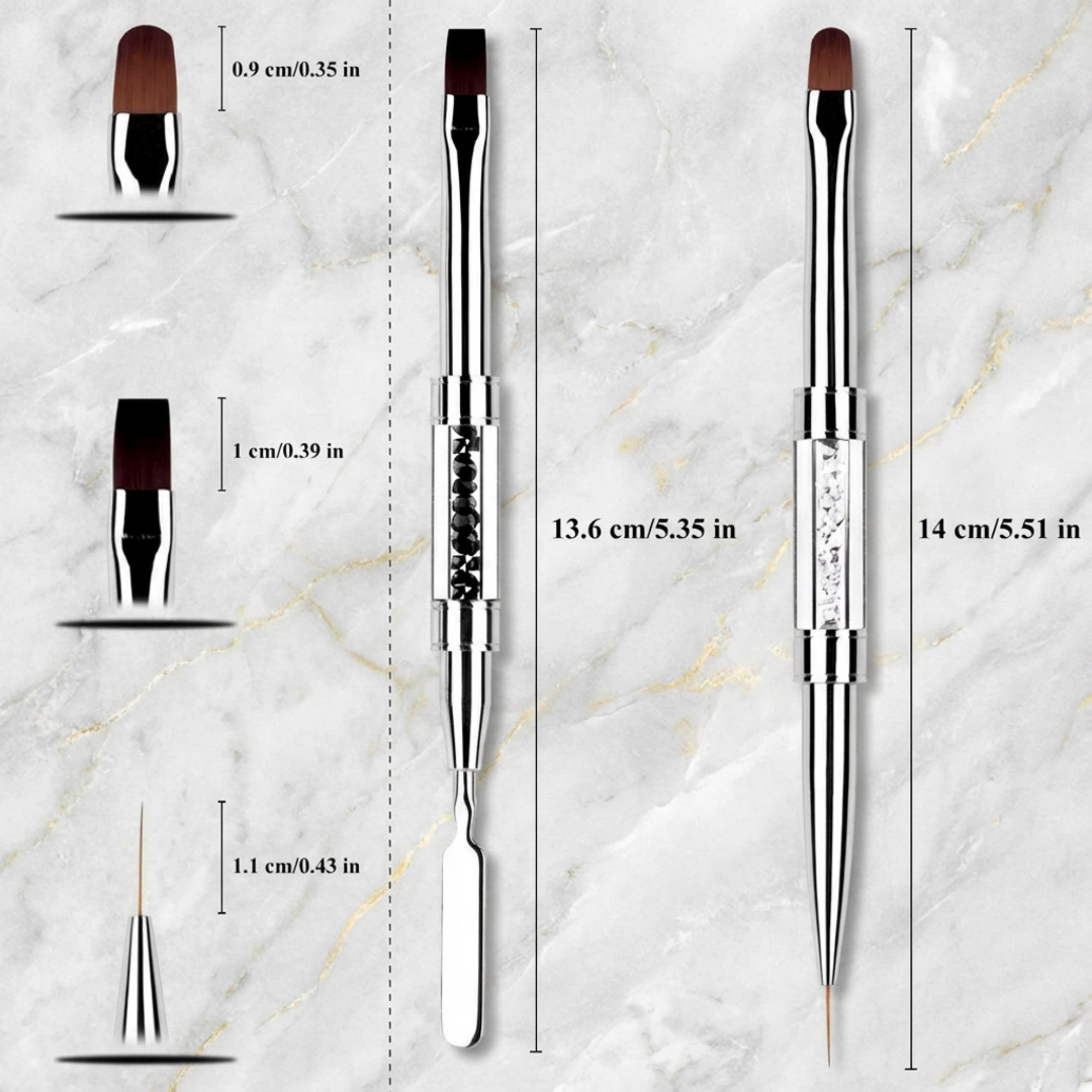 Anna-Kaci Dual-Ended Rhinestone Nail Art Brush Set with Flat Gel Brush Precision Liner and Spatula Tool