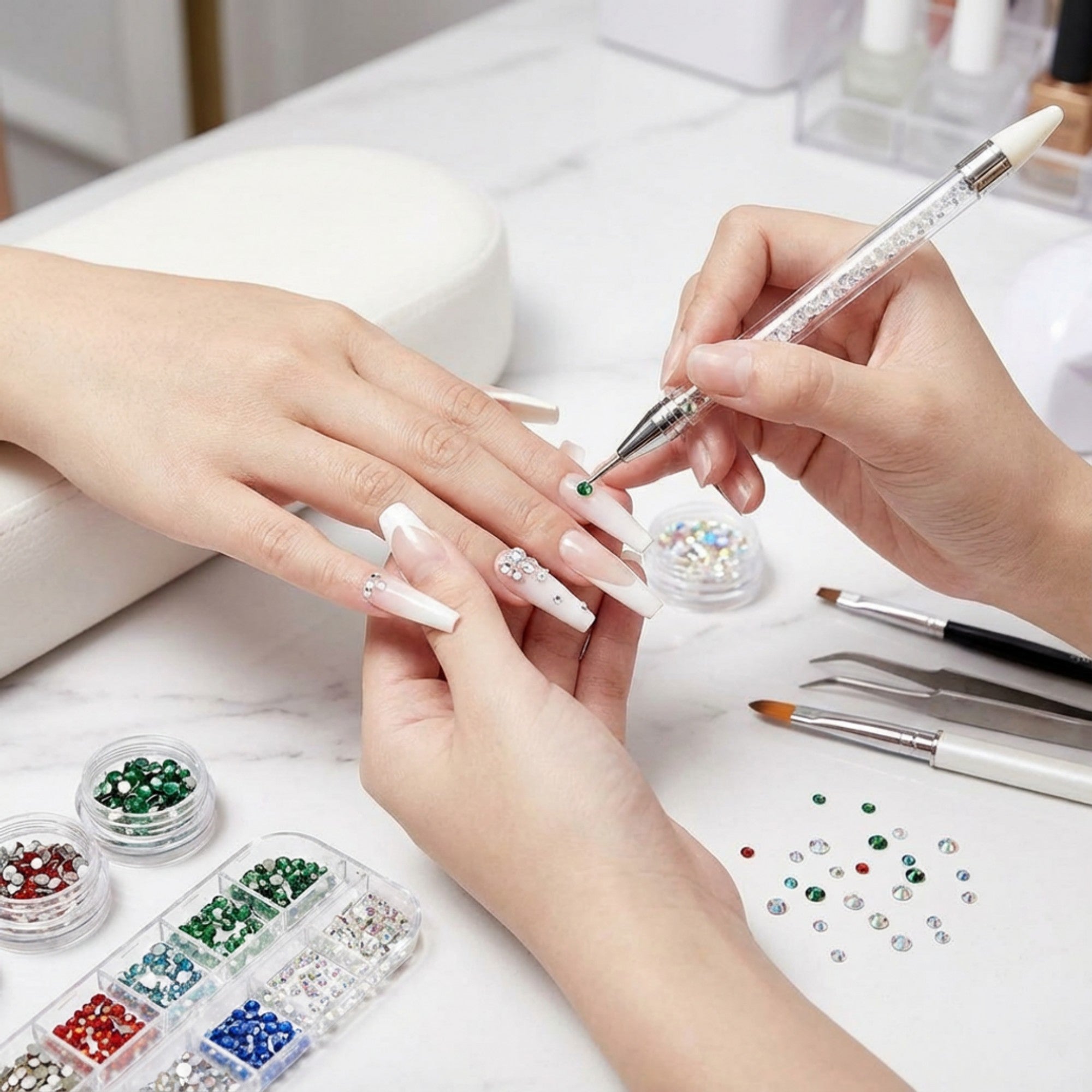 Anna-Kaci 3-Piece Rhinestone Nail Art Picker Pen Set with Dual-Ended Tips for Crystal Placement and Precision Detailing