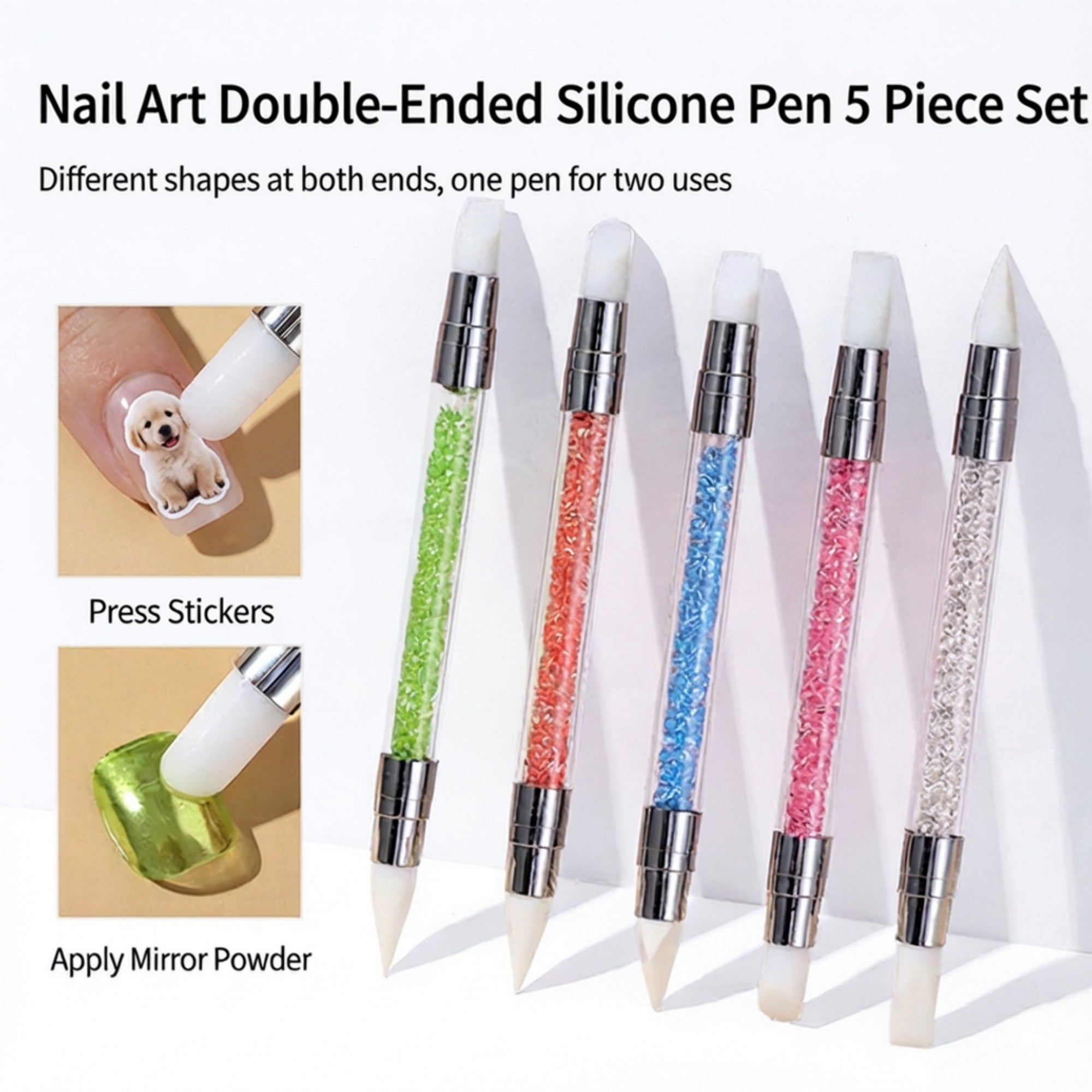 Anna-Kaci 5-Piece Silicone Nail Art Tool Set with Dual-Ended Tips for Gel Sculpting Detailing and Nail Design