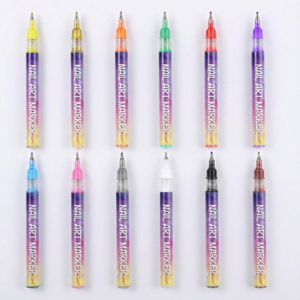 Anna-Kaci 12-Piece Nail Art Marker Set with Precision Fine Tip Pens for Detailed Nail Design and Creative Manicures