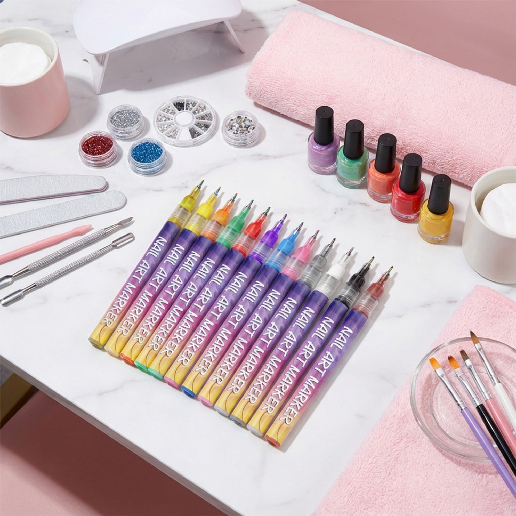 Anna-Kaci 12-Piece Nail Art Marker Set with Precision Fine Tip Pens for Detailed Nail Design and Creative Manicures
