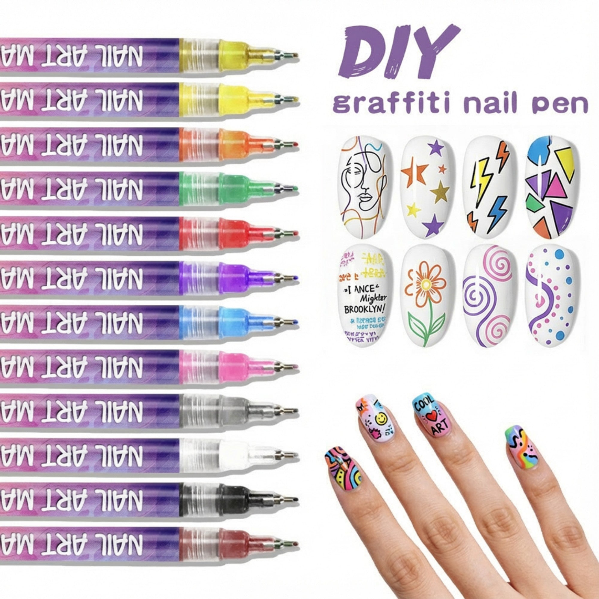 Anna-Kaci 12-Piece Nail Art Marker Set with Precision Fine Tip Pens for Detailed Nail Design and Creative Manicures