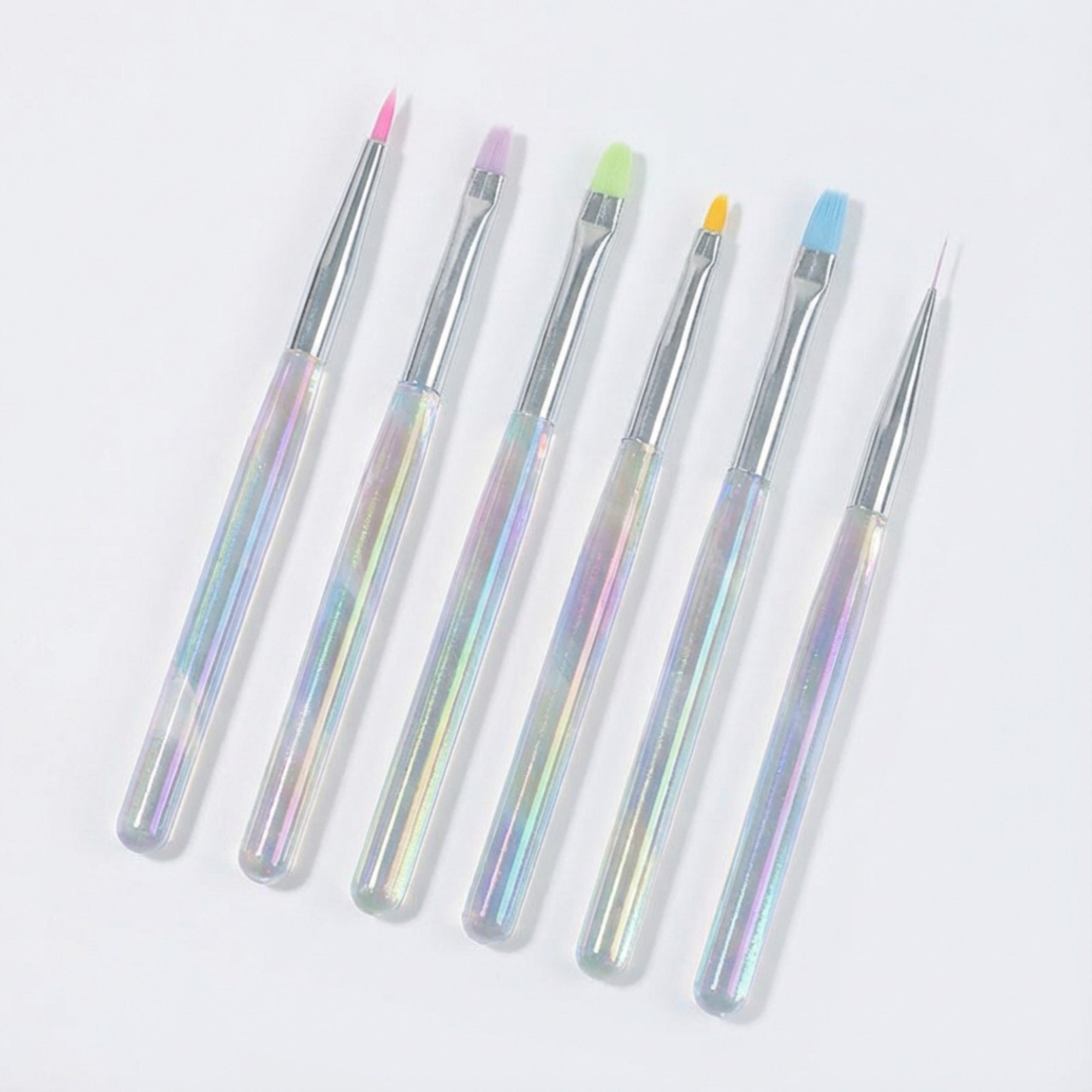 Anna-Kaci 6-Piece Nail Art Brush Set with Iridescent Acrylic Handles and Precision Tips for Gel Acrylic and Nail Design