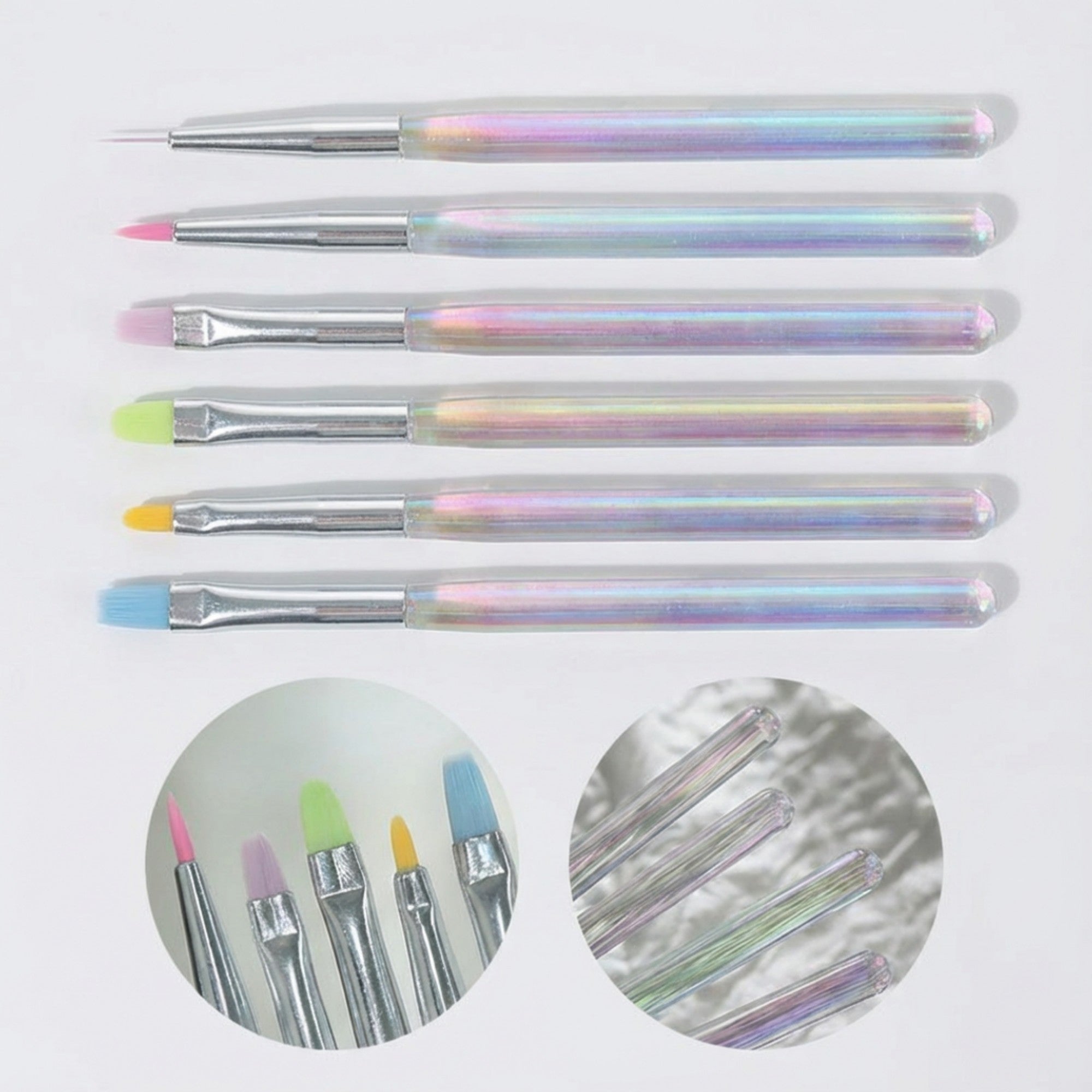 Anna-Kaci 6-Piece Nail Art Brush Set with Iridescent Acrylic Handles and Precision Tips for Gel Acrylic and Nail Design