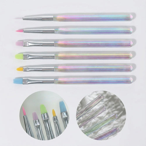 Anna-Kaci 6-Piece Nail Art Brush Set with Iridescent Acrylic Handles and Precision Tips for Gel Acrylic and Nail Design