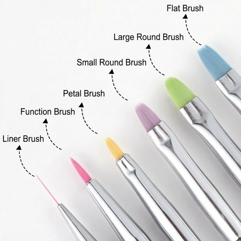 Anna-Kaci 6-Piece Nail Art Brush Set with Iridescent Acrylic Handles and Precision Tips for Gel Acrylic and Nail Design