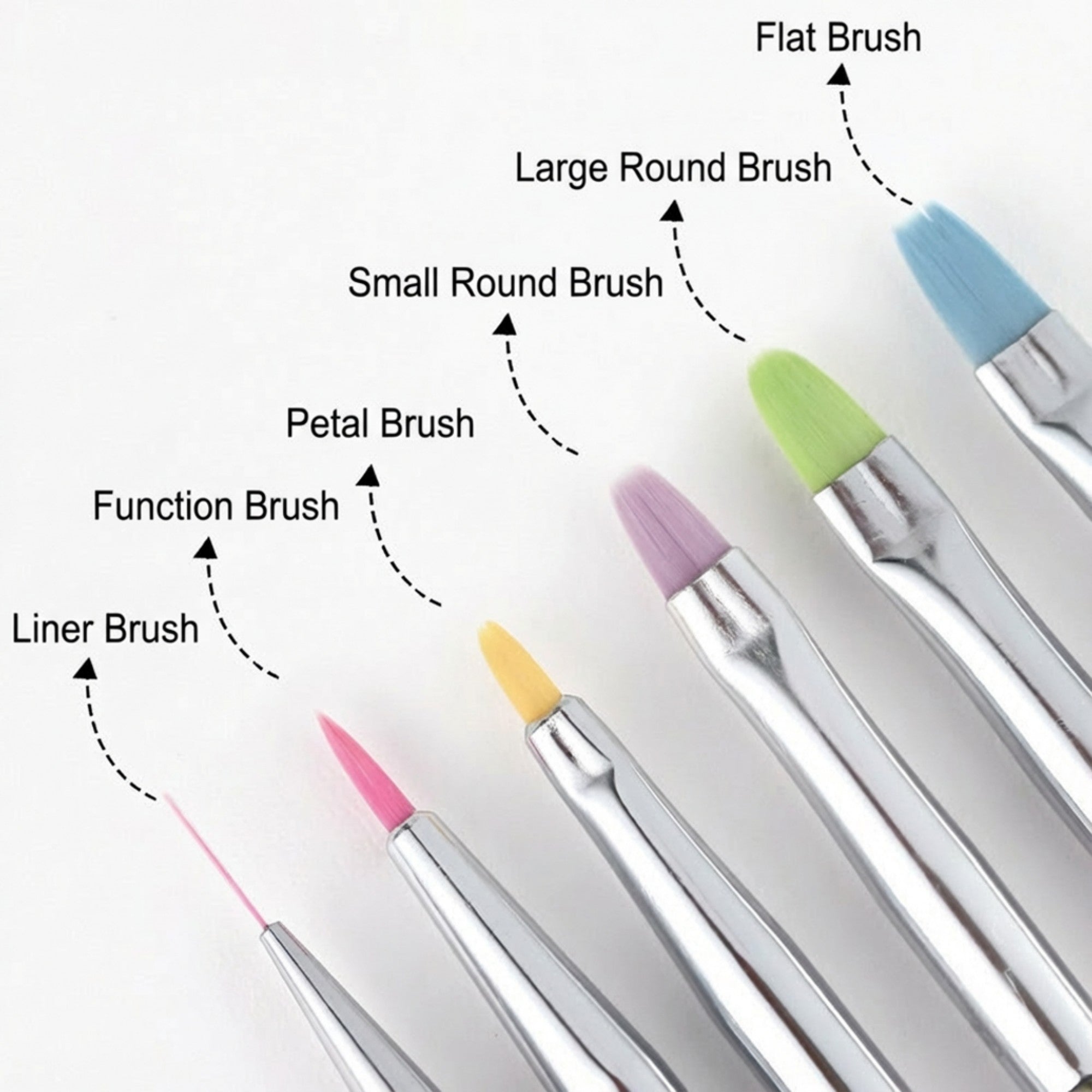 Anna-Kaci 6-Piece Nail Art Brush Set with Iridescent Acrylic Handles and Precision Tips for Gel Acrylic and Nail Design