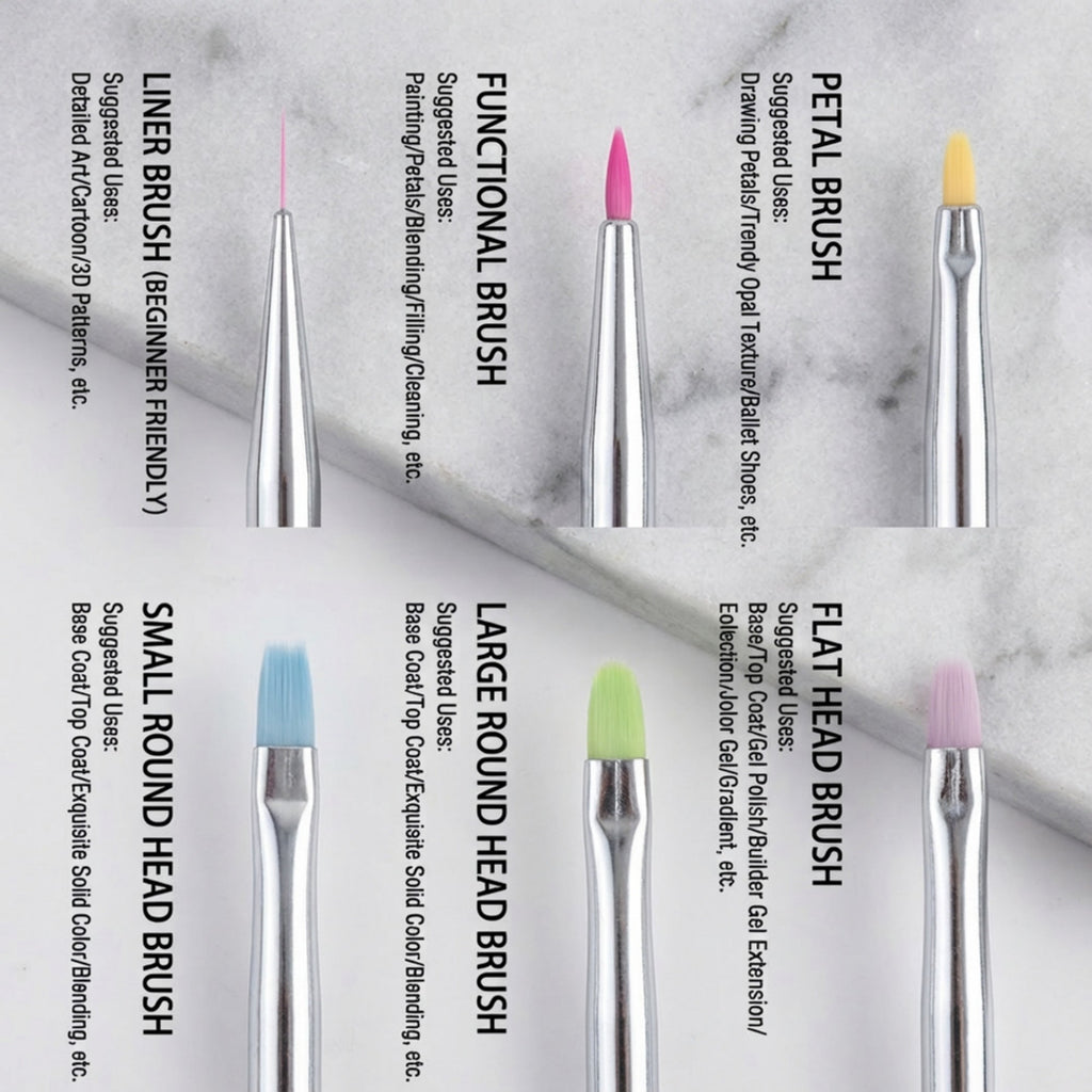 Anna-Kaci 6-Piece Nail Art Brush Set with Iridescent Acrylic Handles and Precision Tips for Gel Acrylic and Nail Design