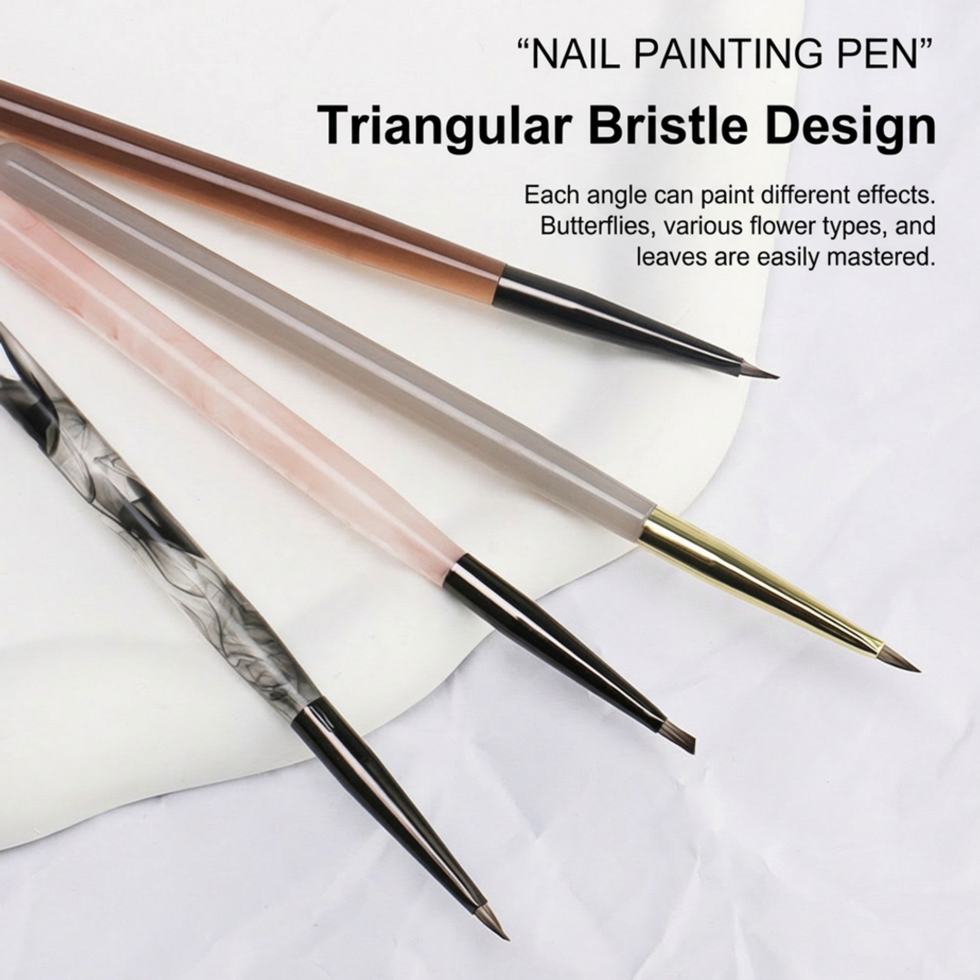 Anna-Kaci 4-Piece Angled Nail Art Brush Set with Slim Handles and Precision Liner Tips for Gel Acrylic and Nail Design