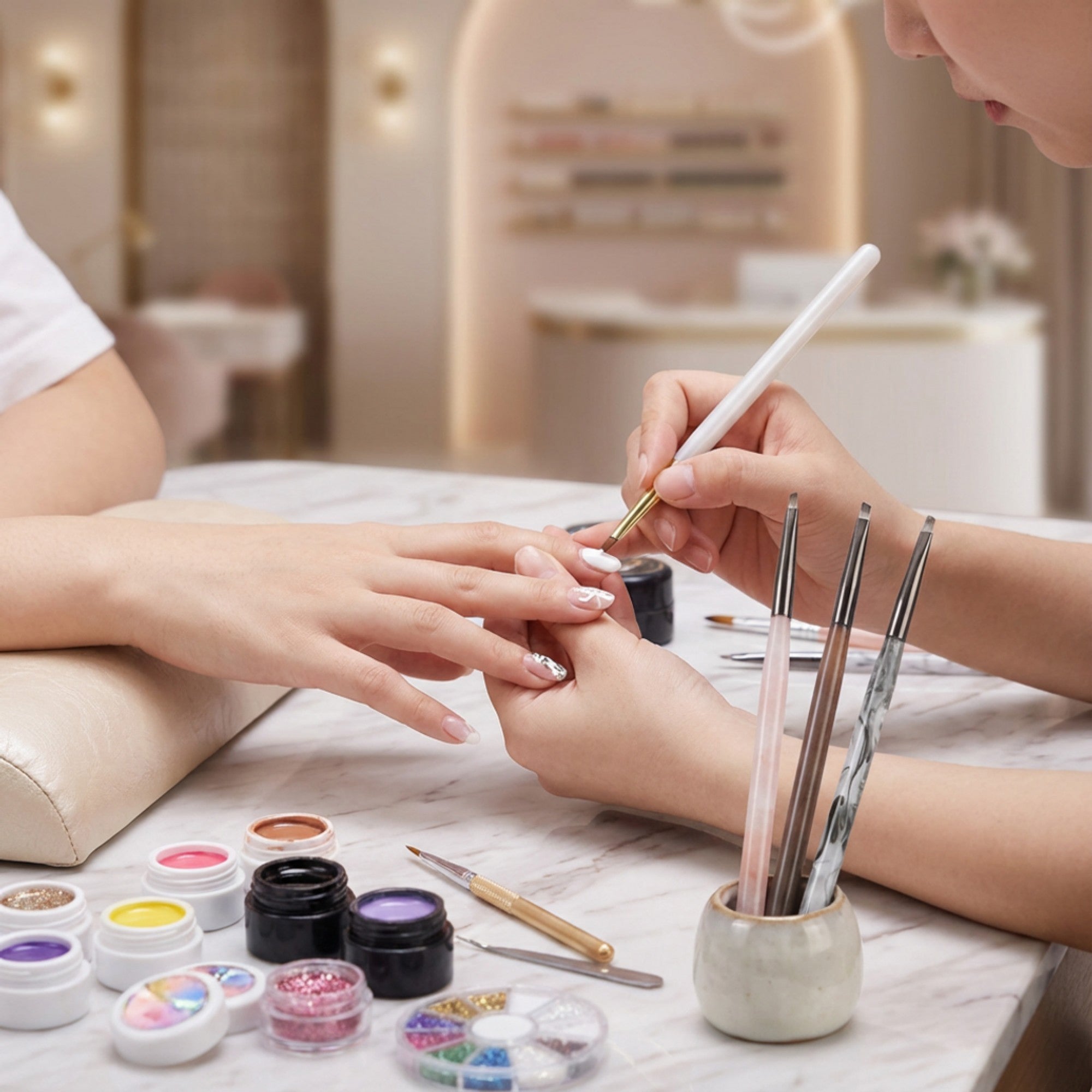 Anna-Kaci 4-Piece Angled Nail Art Brush Set with Slim Handles and Precision Liner Tips for Gel Acrylic and Nail Design