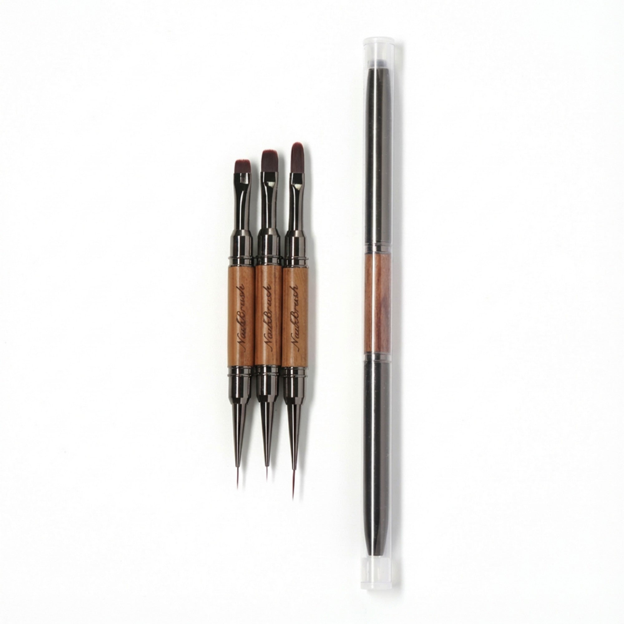Anna-Kaci 3-Piece Double-Ended Nail Art Brush Set with Wood Handles and Fine Detail Tips for Gel Acrylic and Nail Design