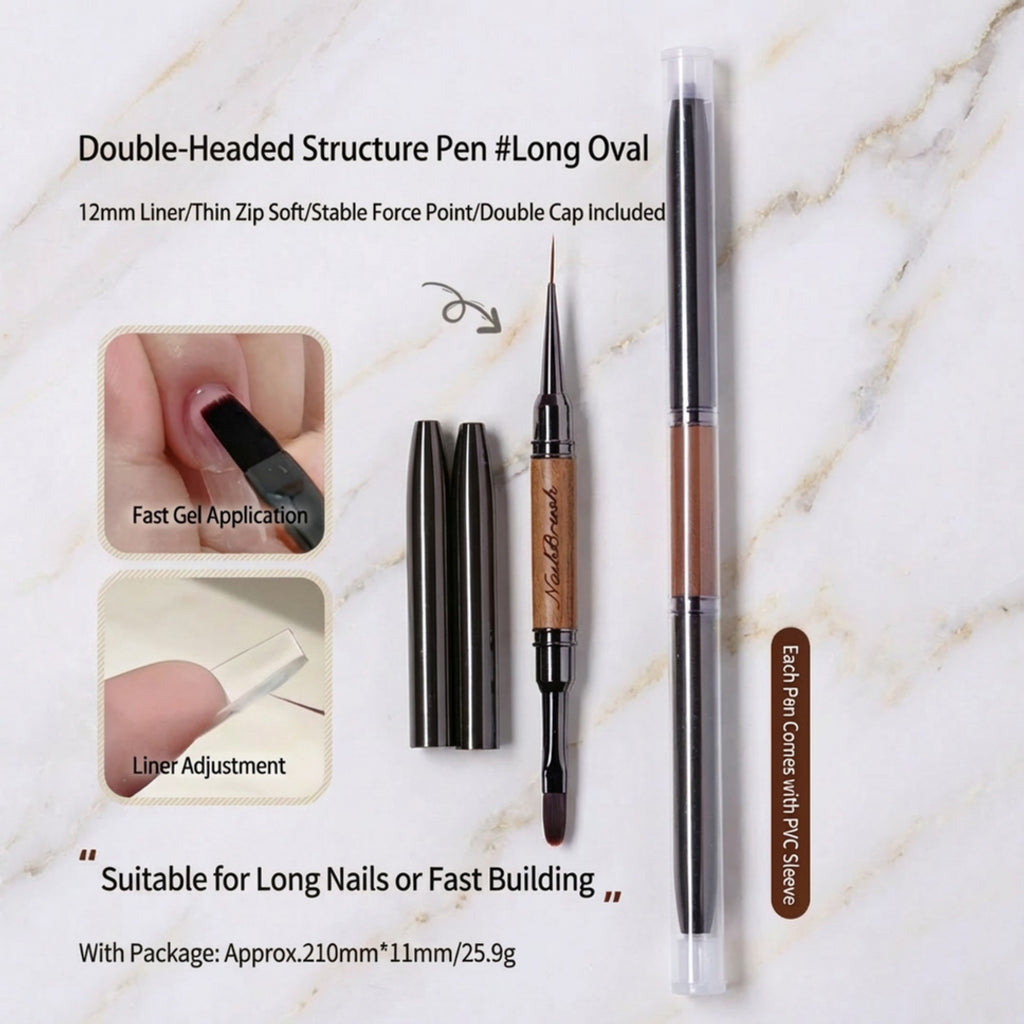 Anna-Kaci 3-Piece Double-Ended Nail Art Brush Set with Wood Handles and Fine Detail Tips for Gel Acrylic and Nail Design