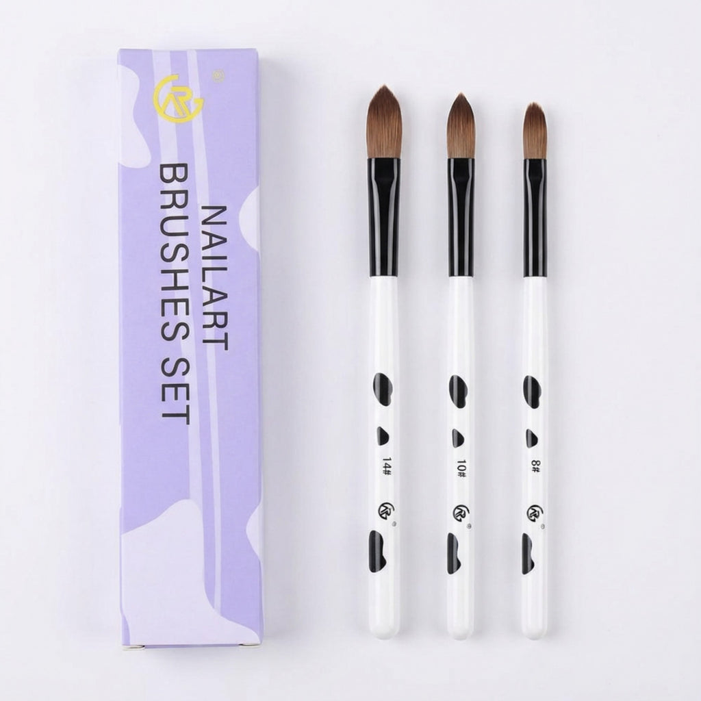 Anna-Kaci 3-Piece Nail Art Brush Set with Smooth Acrylic Handles and Precision Tips for Gel Acrylic and Nail Design