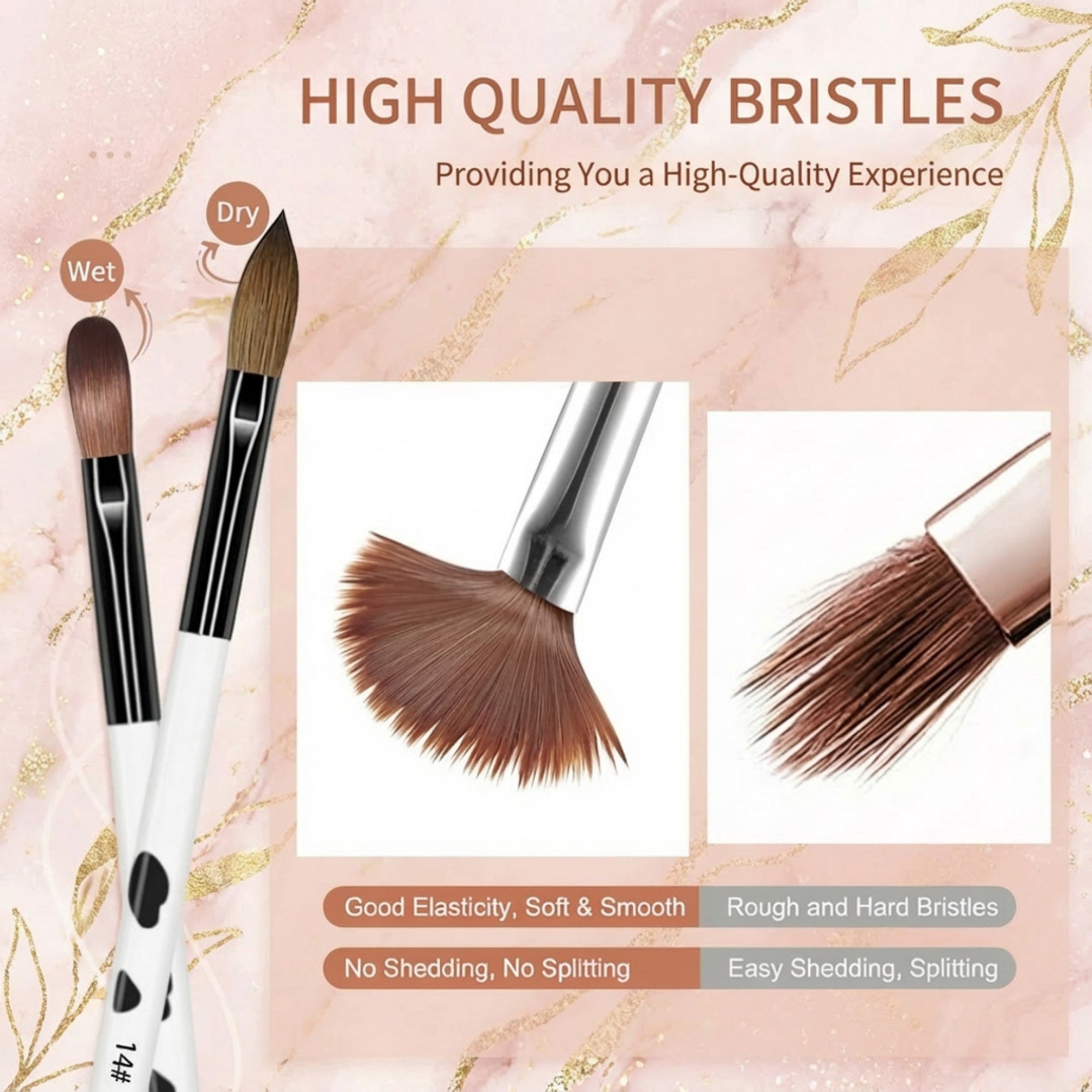 Anna-Kaci 3-Piece Nail Art Brush Set with Smooth Acrylic Handles and Precision Tips for Gel Acrylic and Nail Design