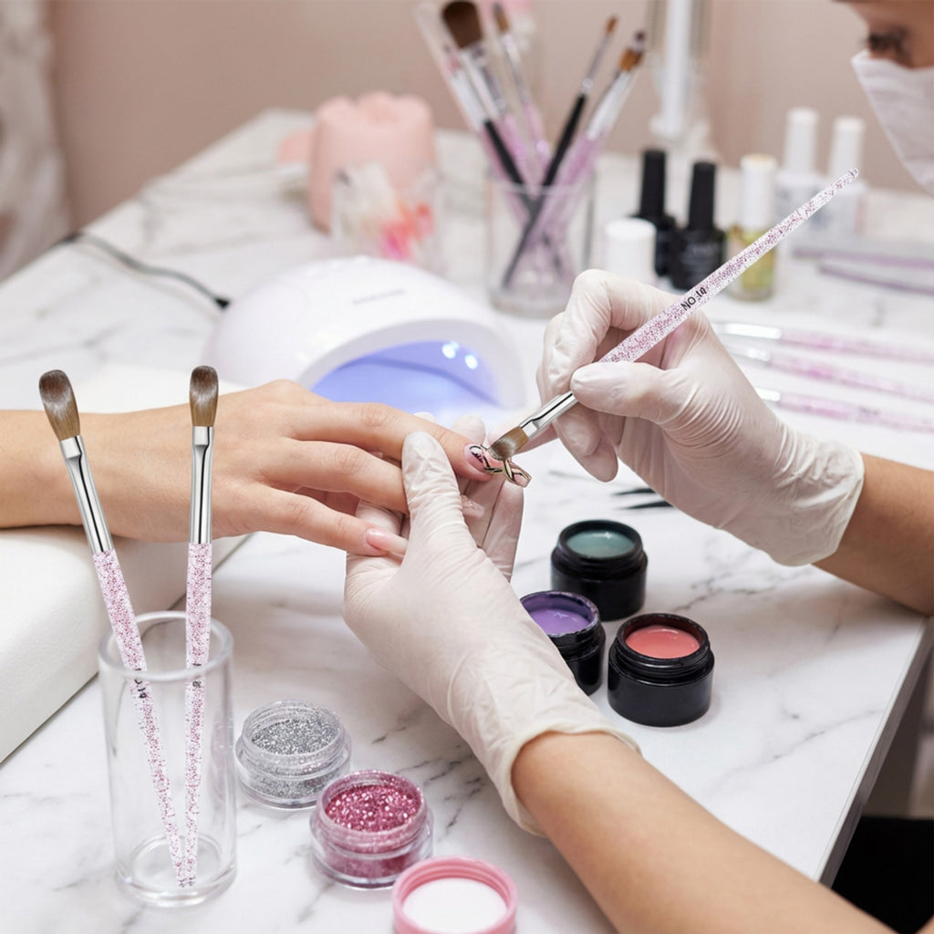 Anna-Kaci 3-Piece Nail Art Brush Set with Glitter Acrylic Handles and Precision Tips for Gel Acrylic and Nail Design