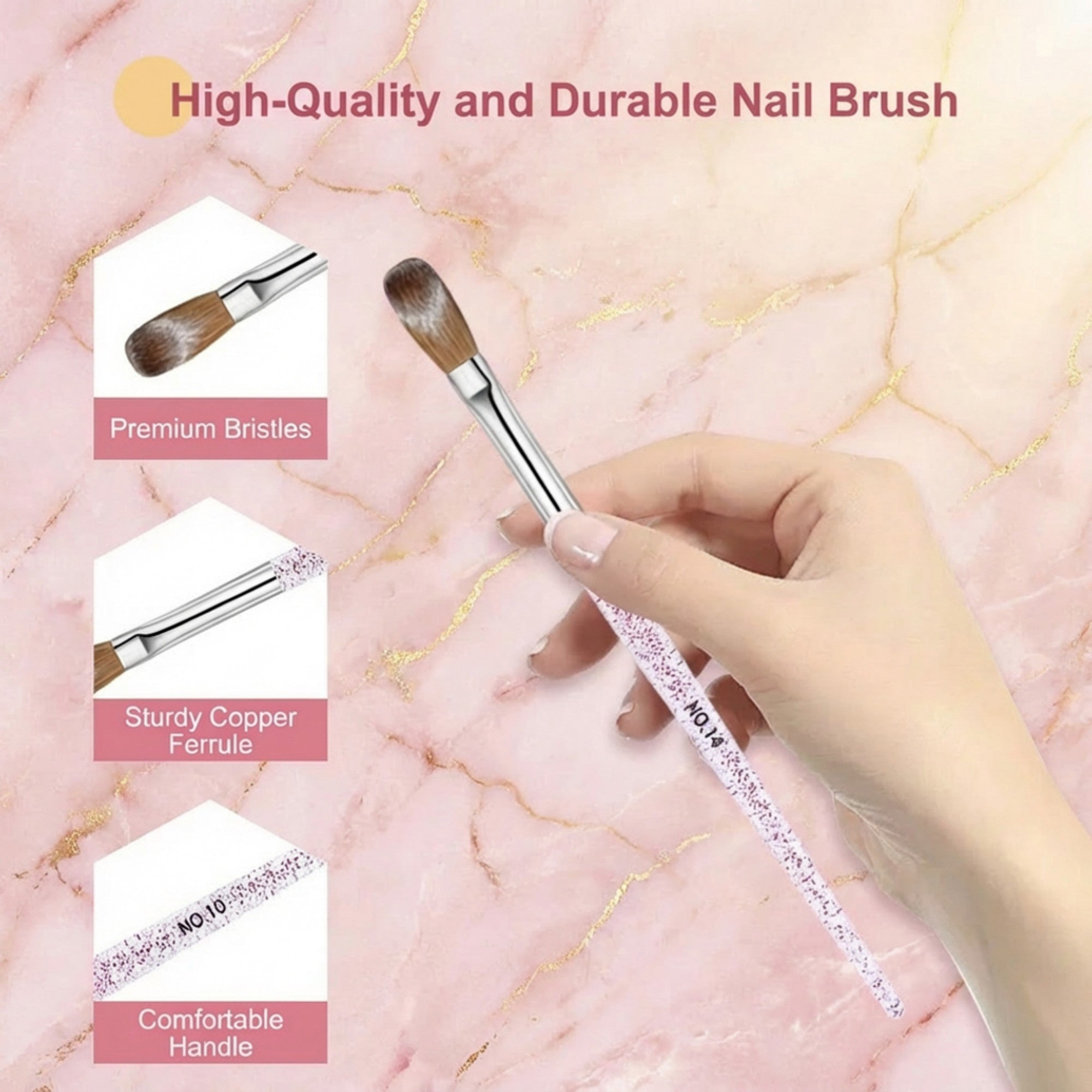 Anna-Kaci 3-Piece Nail Art Brush Set with Glitter Acrylic Handles and Precision Tips for Gel Acrylic and Nail Design