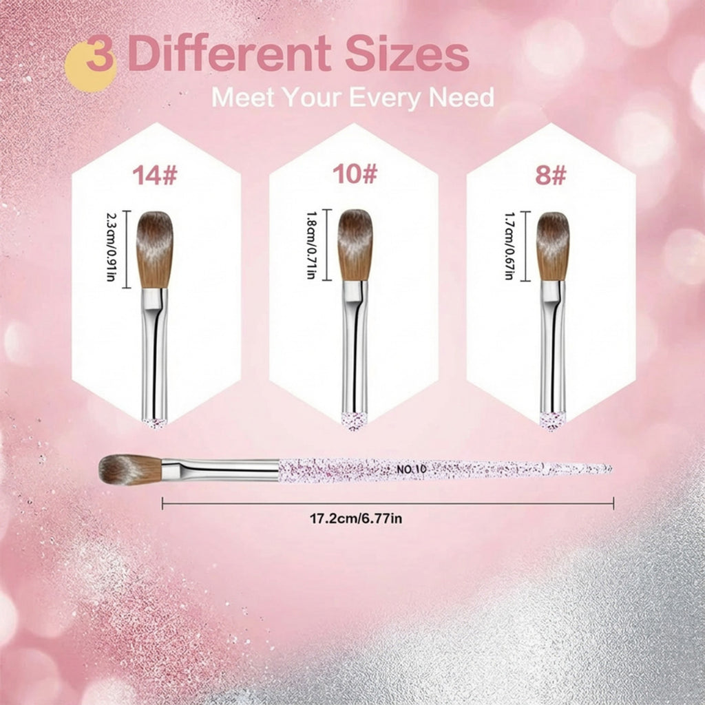 Anna-Kaci 3-Piece Nail Art Brush Set with Glitter Acrylic Handles and Precision Tips for Gel Acrylic and Nail Design