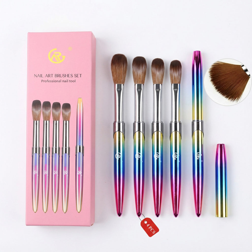 Anna-Kaci 4-Piece Nail Art Brush Set with Gradient Metal Handles and Precision Tips for Gel Acrylic and Nail Design