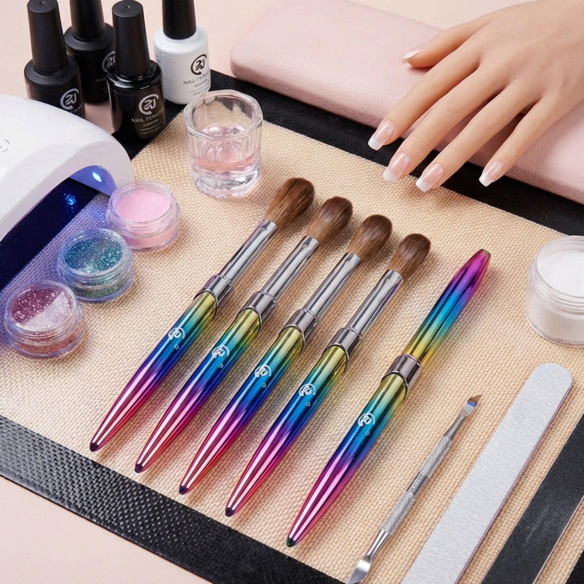 Anna-Kaci 4-Piece Nail Art Brush Set with Gradient Metal Handles and Precision Tips for Gel Acrylic and Nail Design