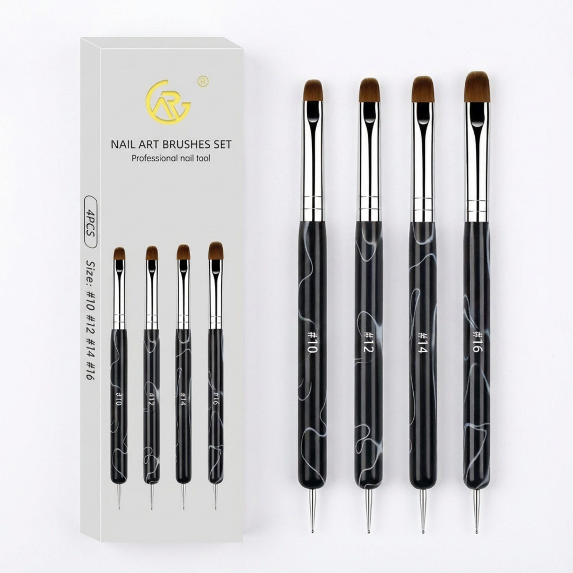Anna-Kaci 4-Piece Nail Art Brush Set with Dual-Ended Precision Tips for Gel Acrylic and Detail Design