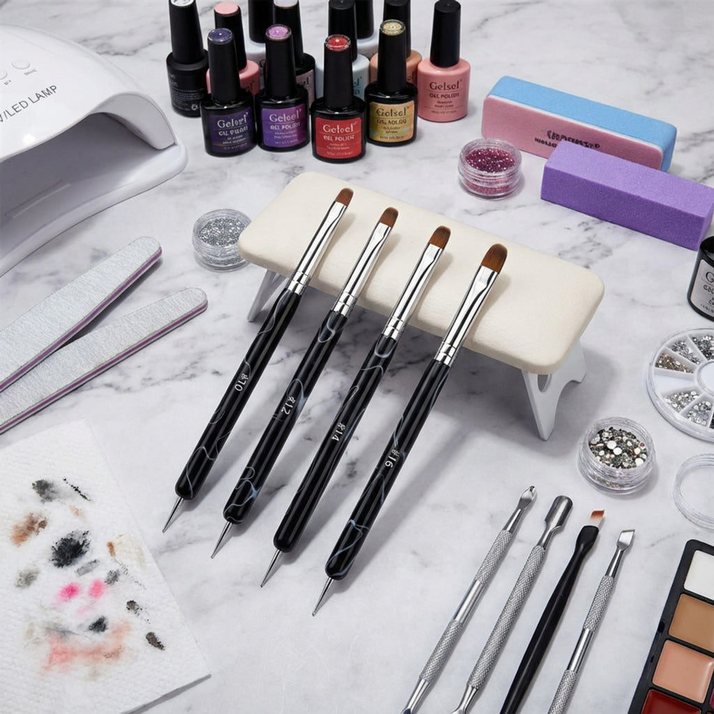 Anna-Kaci 4-Piece Nail Art Brush Set with Dual-Ended Precision Tips for Gel Acrylic and Detail Design