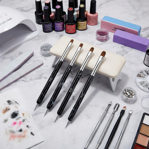 Anna-Kaci 4-Piece Nail Art Brush Set with Dual-Ended Precision Tips for Gel Acrylic and Detail Design