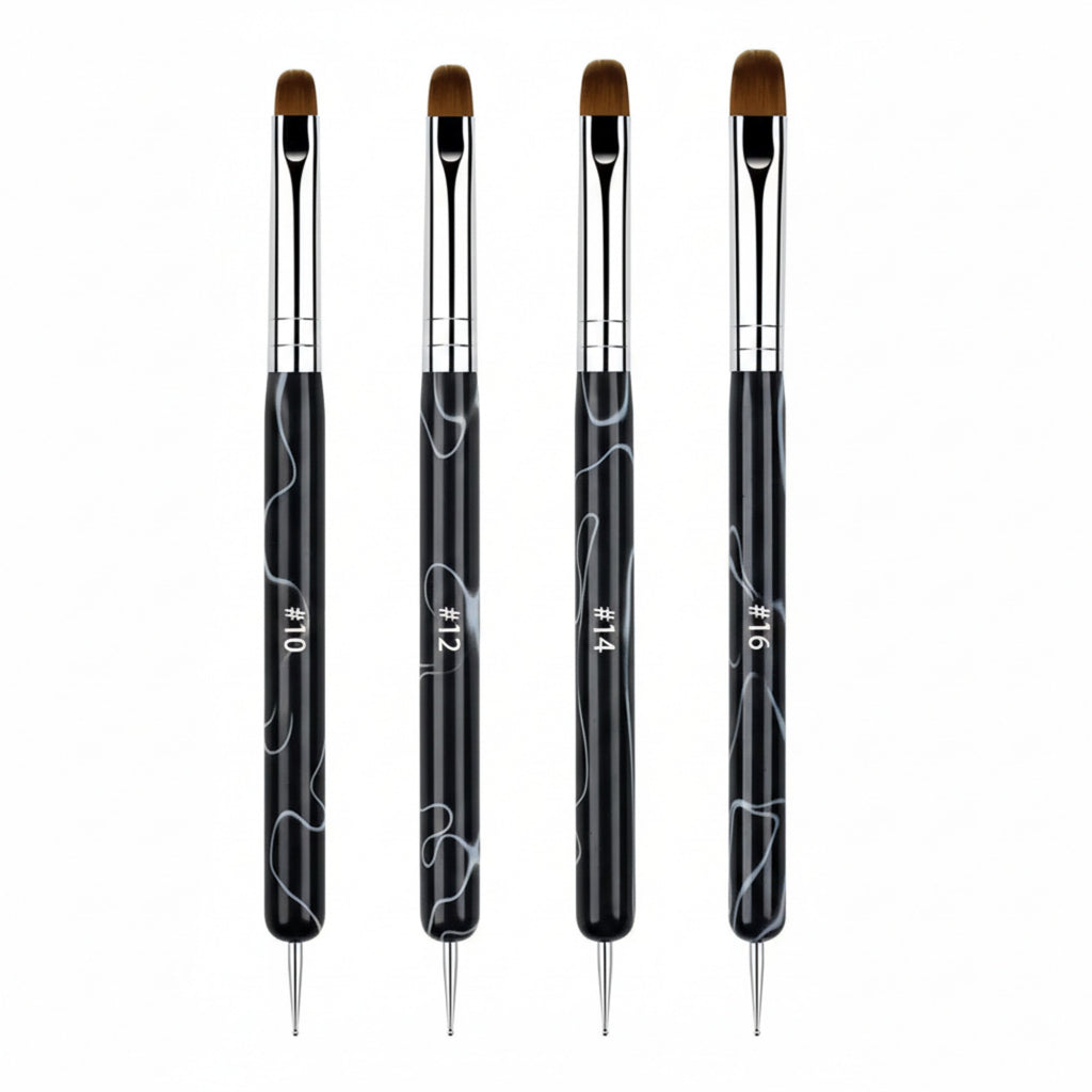 Anna-Kaci 4-Piece Nail Art Brush Set with Dual-Ended Precision Tips for Gel Acrylic and Detail Design