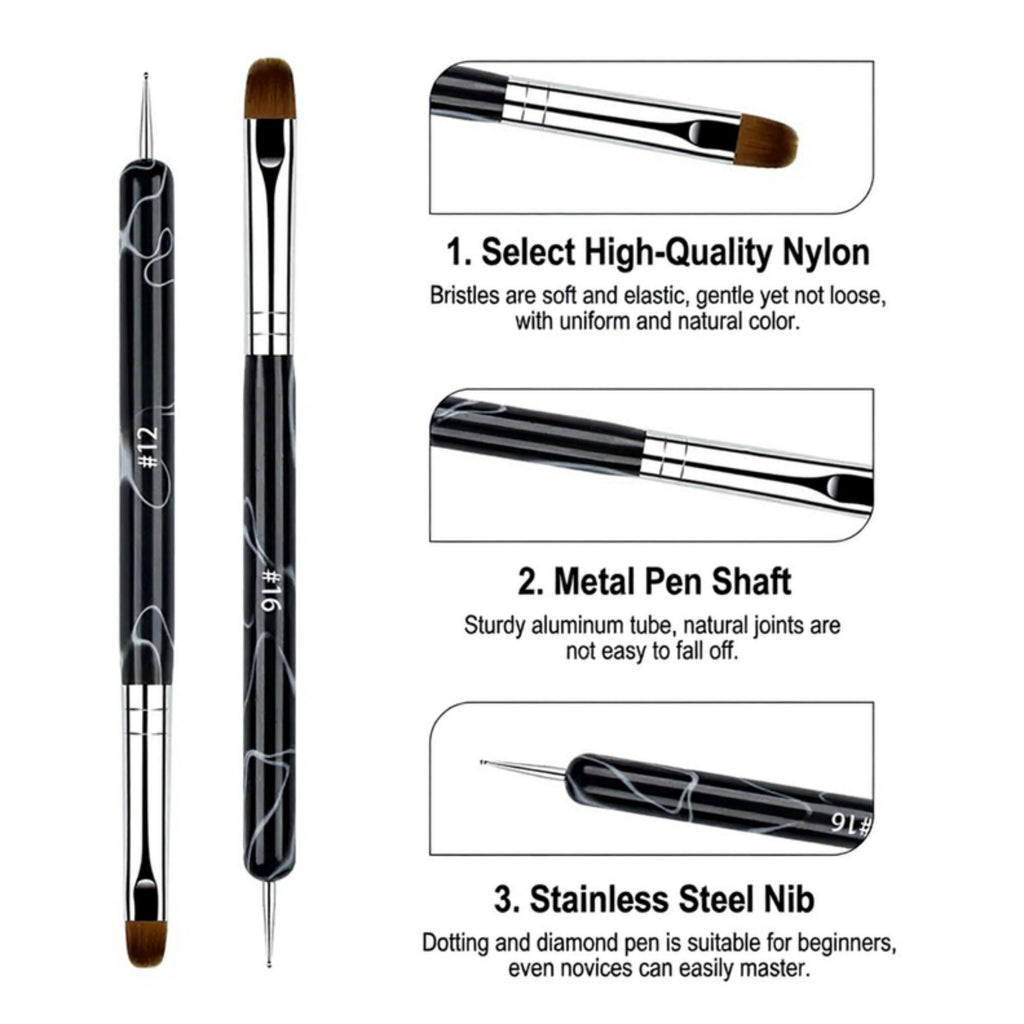 Anna-Kaci 4-Piece Nail Art Brush Set with Dual-Ended Precision Tips for Gel Acrylic and Detail Design