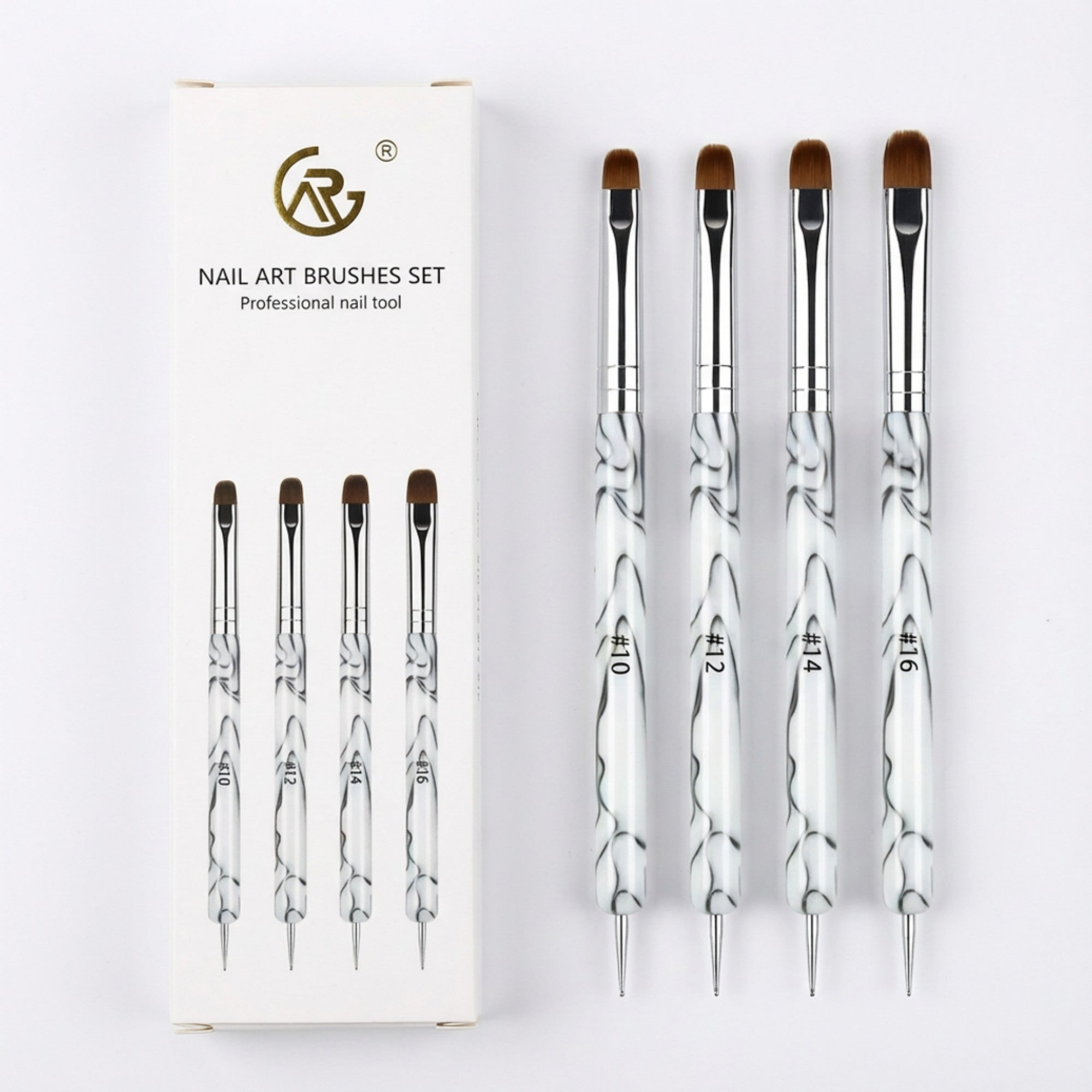 Anna-Kaci 4-Piece Nail Art Brush Set with Dual-Ended Precision Tips for Gel Acrylic and Detail Design
