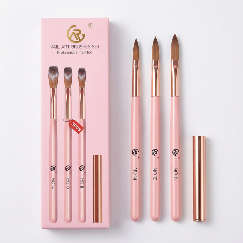 Anna-Kaci 3-Piece Nail Art Brush Set with Acrylic Handles and Precision Tips for Gel and Acrylic Application