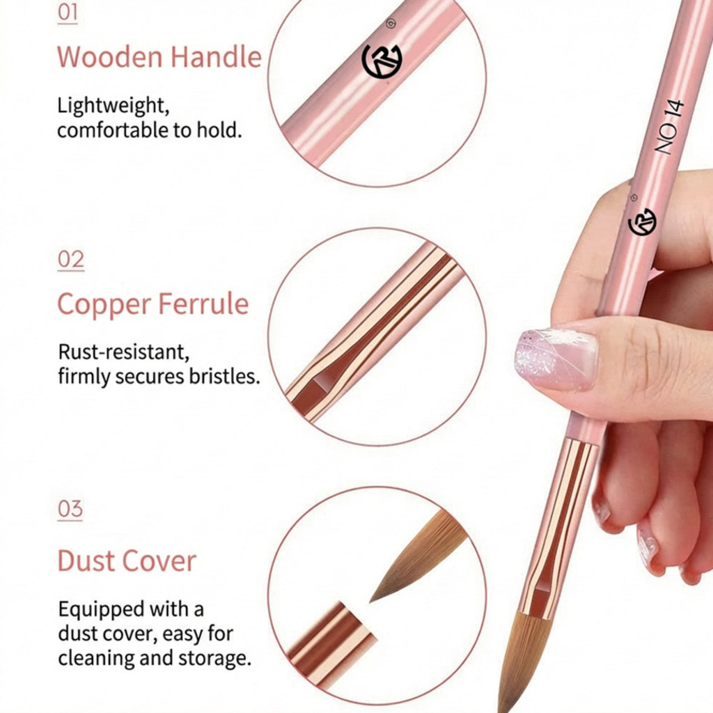 Anna-Kaci 3-Piece Nail Art Brush Set with Acrylic Handles and Precision Tips for Gel and Acrylic Application