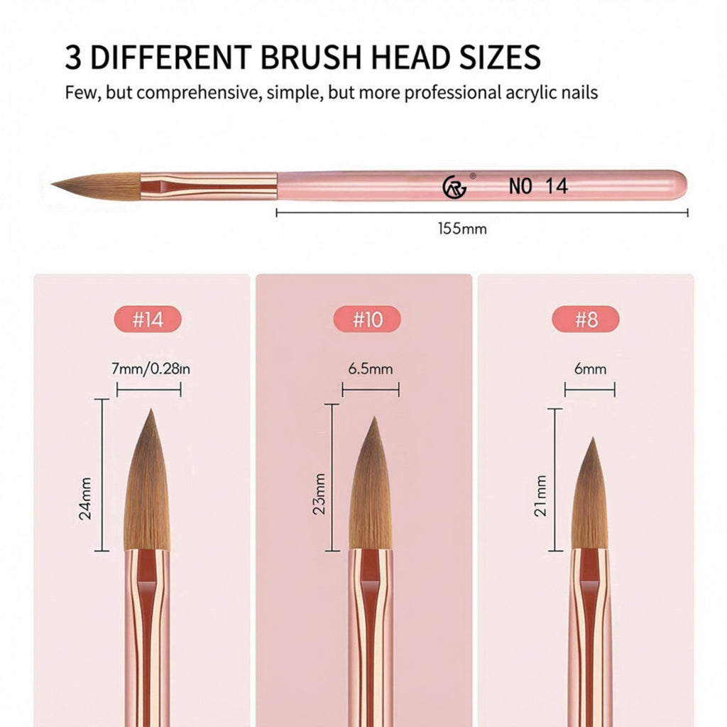 Anna-Kaci 3-Piece Nail Art Brush Set with Acrylic Handles and Precision Tips for Gel and Acrylic Application